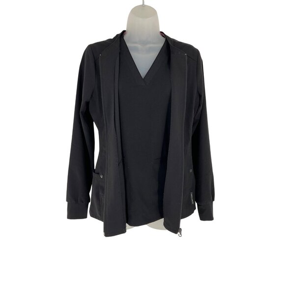 Vince Camuto  Womens Black Scrub Jacket & Top Set XS Polyester/Spandex Blend - Picture 2 of 16